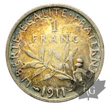 FRANCE-1911-1 Franc SEMEUSE-SUP+