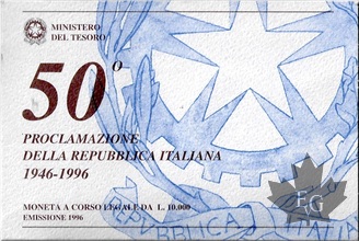 ITALIE-1996-10000 LIRE-50° REPUBBLICA ITALIANA-FDC-BU