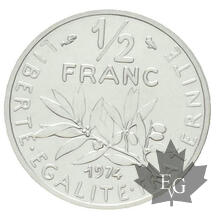 FRANCE-1974-1/2 FRANC Piéfort Argent-Semeuse-PCGS SP67