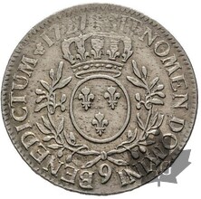FRANCE-1727 9-Écu aux branches d&#039;olivier-Louis XV -TTB