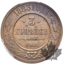 RUSSIE-1883-3 Kopeks-Alexandre III -PCGS MS62 BN
