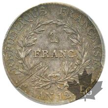FRANCE-AN 12A-1 FRANC-Premier Consul 1799-1804-NGC AU50