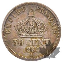 FRANCE-1864-50 Centimes-Second Empire 1852-1870-PCGS MS64