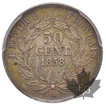FRANCE-1858 A-50 Centimes-Second Empire 1852-1870-PCGS MS63
