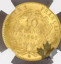 FRANCE-1866BB-10 FRANCS-Second Empire-NGC MS64-FDC