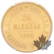 FINLANDE-1904L-20 Markkaa-PCGS MS63