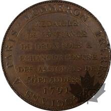 FRANCE-1791- Monneron de 2 sols à la Liberté-PCGS MS62 BN