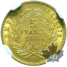FRANCE-1854 A-5 FRANCS- Napoléon III-NGC MS65