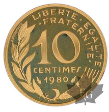 FRANCE-1980-Piéfort en or de 10 centimes Marianne-PCGS SP 67