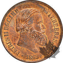 BRESIL-1869-20 Reis-Pedro II-NGC MS 63 RB