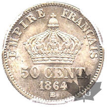 FRANCE-1864BB-50 CENTIMES- Second Empire 1852-1870-MS65