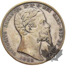 ITALIE-1855-5 Lire-Vittorio Emanuele II 1849-1861-TTB