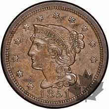 USA-1851-1 Cent (Regular Strike)-NGC AU 58 BN