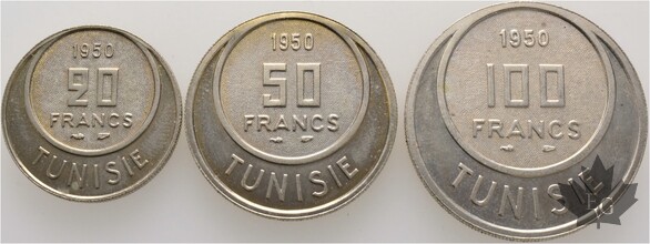 TUNISIE-1950-PROTECTORAT FRANÇAIS-ESSAI DE 20/50/100 FRANCS-FDC