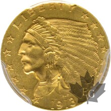 USA-1913-2 1/2 DOLLARS-INDIAN HEAD-PCGS AU 58