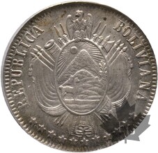 BOLIVIE-1868-P-1 BOLIVIANO-ANACS MS62