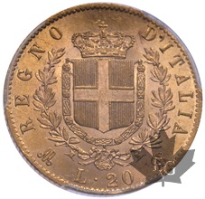 ITALIE-1873-M-BN-20 LIRE-Vittorio Emanuele I-PCGS MS64