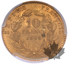 FRANCE-1866-BB-10 FRANCS-NAPOLEON III-PCGS MS64 rare