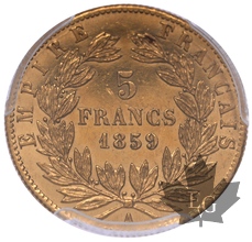 FRANCE-1859-A-5 FRANCS-NAPOLEON III-PCGS MS63