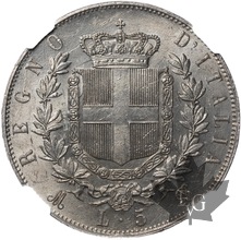 ITALIE-1874M-5 LIRE-Vittorio Emanuele II-NGC MS62