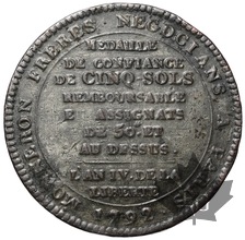 FRANCE-1792-5 SOLS-AU SERMENT-TTB