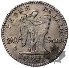 FRANCE-1792A-30 SOLS-LOUIS XVI-TTB-SUP
