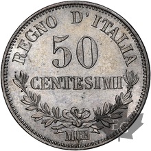 ITALIE-1863M-50 CENTESIMI-VITTORIO EMANUELE II-NGC MS64