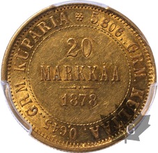 FINLANDE-1878-S-20 MARKKAA-ALEXANDRE II-PCGS AU58