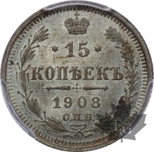 RUSSIE-1908-15 KOPECKS-NICOLAS II-PCGS MS65
