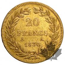 FRANCE-1830A-20 FRANCS-LOUIS PHILIPPE I-TTB-SUP