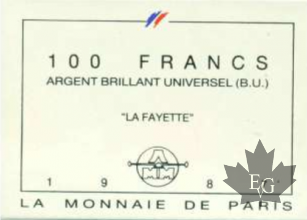 FRANCE-1987-100 FRANCS LA FAYETTE