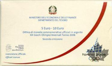 ITALIE-2005-5 euro-10 euro-XX Giochi Olimpici Invernali Torino-II°