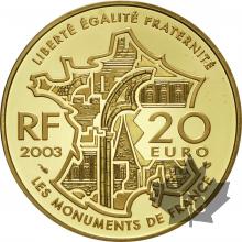 FRANCE-2003-20 EURO OR-CHAMBORD-PROOF