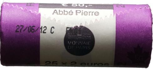 FRANCE-2012-2 EURO COMMEMORATIVE ABBE PIERRE-ROULEAU-25X