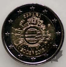 ESPAGNE- 2012- 2 EURO COMMEMORATIVE -10 ans Euro