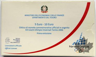 ITALIE-2005-5 euro-10 euro-XX Giochi Olimpici Invernali Torino-I°