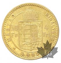 Hongrie-10 Frs - 4 Fl-or-gold-1870-1892