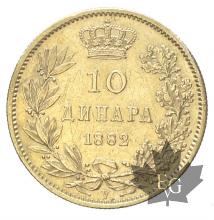 Serbie-10 Dinara 1882 Gold- Or