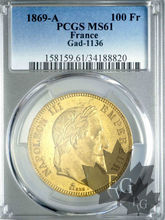 France-100 francs Napoléon III tête laurée-dates mixtes MS61