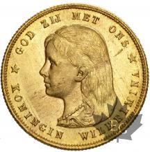 Pays Bas - 10 Gulden Guillemine tete jeune Holland gold or