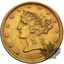 USA- 5 dollars or gold liberty head - dates mixtes