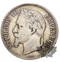 France - 5 francs Napoleon III tete lauree 1867-1870